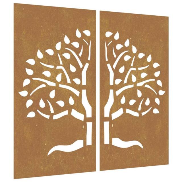 Berkfield Home Garden Wall Decorations 2 pcs 105x55 cm Corten Steel Tree Design in Brown - image 1