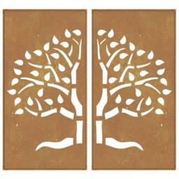 Berkfield Home Garden Wall Decorations 2 pcs 105x55 cm Corten Steel Tree Design in Brown - thumbnail 5