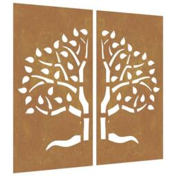 Berkfield Home Garden Wall Decorations 2 pcs 105x55 cm Corten Steel Tree Design in Brown
