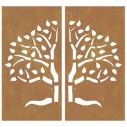 Berkfield Home Garden Wall Decorations 2 pcs 105x55 cm Corten Steel Tree Design in Brown - thumbnail 4