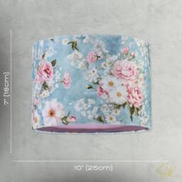Happy Homewares Vintage Chic Sky Blue Velvet Lamp Shade with Pink & White Flowers in Baby Blue - Size: 10 inches - thumbnail 7
