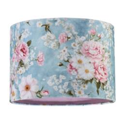 Happy Homewares Vintage Chic Sky Blue Velvet Lamp Shade with Pink & White Flowers in Baby Blue - Size: 10 inches