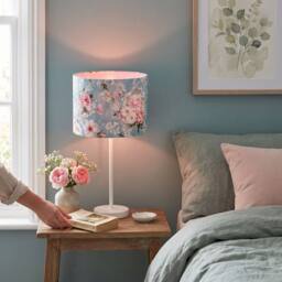 Happy Homewares Vintage Chic Sky Blue Velvet Lamp Shade with Pink & White Flowers in Baby Blue - Size: 10 inches - thumbnail 6