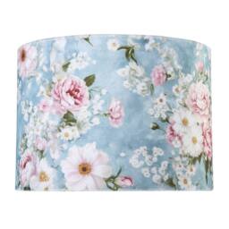 Happy Homewares Vintage Chic Sky Blue Velvet Lamp Shade with Pink & White Flowers in Baby Blue - Size: 10 inches - thumbnail 4