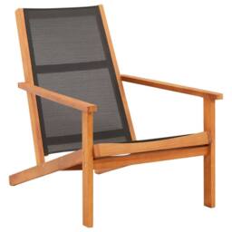 Berkfield Home Durable Garden Lounge Chair Black Solid Eucalyptus Wood & Textilene - thumbnail 2
