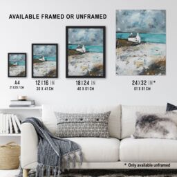 "Artery8 Timeless Scottish Cottage on Loch Oil Painting Wall Art Print in Grey - Size: W24"" x H32""" - thumbnail 3