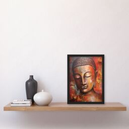 Artery8 The Autumn Buddha Meditate Buddhist Statue Acrylic Painting Relaxation Spa Treatment Room Art Artwork Framed Wall Art Print A4 in Black - thumbnail 4