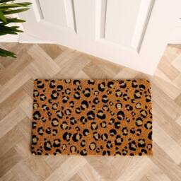 OHS Leopard Print Coir Doormat Non Slip Door Rug in Brown - Size: 40 x 60 cm - thumbnail 2
