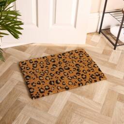 OHS Leopard Print Coir Doormat Non Slip Door Rug in Brown - Size: 40 x 60 cm - thumbnail 1