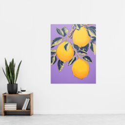 "Artery8 Wall Art Print Lemon Tree Branch Vibrant Yellow Purple Green Kitchen Artwork Poster - Size: W18"" x H24""" - thumbnail 4