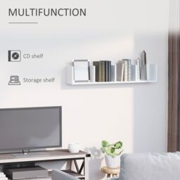 HOMCOM Wooden Wall-Mounted Storage Media Display Shelf Center Rack in White - thumbnail 6