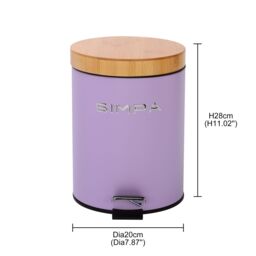 simpa 5L Soft-Closing Pedal Dustbin with Bamboo Lid in Lilac - thumbnail 5