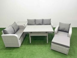 Fimous Patio PE Wicker 7 Seater Outdoor Rattan Furniture Sofa Sets w/ Rectangular Dining Table Reclining Chair Loveseat Sofa 3 Seater Sofa Big - thumbnail 1