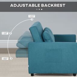 HOMCOM 2 Seater Sofa Bed Convertible Bed Settee with Cushions, Pockets in Blue - thumbnail 6