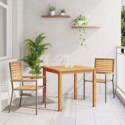 Berkfield Home 3 Piece Garden Dining Set Grey Poly Rattan Acacia - thumbnail 1