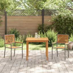 Berkfield Home 3 Piece Garden Dining Set Grey Poly Rattan Acacia - thumbnail 4