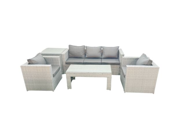 Fimous Rattan Garden Furniture Set 5 Pieces Outdoor Garden Sofa Oblong Coffee Table Set with 2 Chairs Side Tabe Light Grey Mixed - image 1