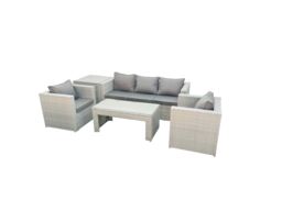 Fimous Rattan Garden Furniture Set 5 Pieces Outdoor Garden Sofa Oblong Coffee Table Set with 2 Chairs Side Tabe Light Grey Mixed - thumbnail 2