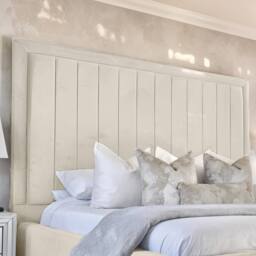 "UK Bed Furniture Geneva Upholstered Bed Frame with 54"" Headboard - Slatted Base in Cream - Size: Super King" - thumbnail 2