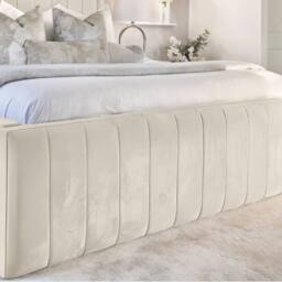 "UK Bed Furniture Geneva Upholstered Bed Frame with 54"" Headboard - Slatted Base in Cream - Size: Super King" - thumbnail 3