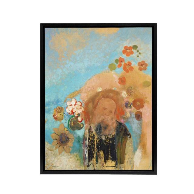 "Artery8 Evocation of Roussel Floral Portrait Redon Black Framed Canvas Art in Blue - Size: W12"" x H16""" - image 1