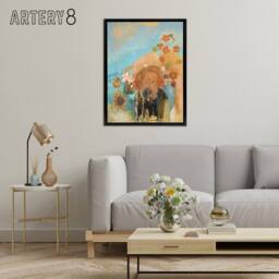 "Artery8 Evocation of Roussel Floral Portrait Redon Black Framed Canvas Art in Blue - Size: W12"" x H16""" - thumbnail 3