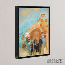"Artery8 Evocation of Roussel Floral Portrait Redon Black Framed Canvas Art in Blue - Size: W12"" x H16""" - thumbnail 2