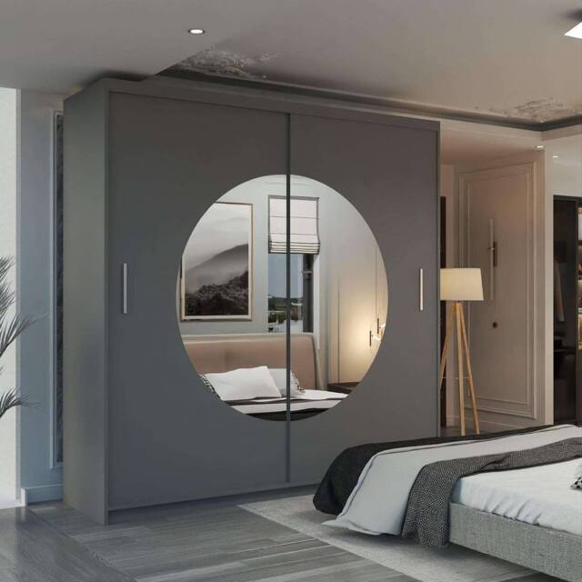 MN Furniture Milos Sliding Wardrobe with Mirror-LED Light W203cm x H217cm in Grey - image 1