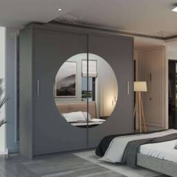 MN Furniture Milos Sliding Wardrobe with Mirror-LED Light W203cm x H217cm in Grey - thumbnail 1