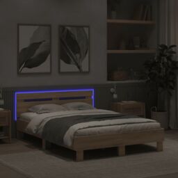 Berkfield Home Bed Frame with LED without Mattress Sonoma Oak 120x200 cm in Brown - Size: Small Double - thumbnail 4