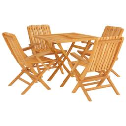 Berkfield Home 5 Piece Garden Dining Set Solid Wood Teak in Brown - thumbnail 2