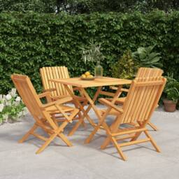 Berkfield Home 5 Piece Garden Dining Set Solid Wood Teak in Brown - thumbnail 1