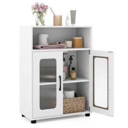 Costway Bathroom Cabinet Freestanding Cabinet w/ 2 Doors Storage Organizer in White - thumbnail 4