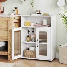 Costway Bathroom Cabinet Freestanding Cabinet w/ 2 Doors Storage Organizer in White - thumbnail 6