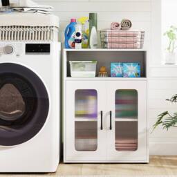 Costway Bathroom Cabinet Freestanding Cabinet w/ 2 Doors Storage Organizer in White - thumbnail 7