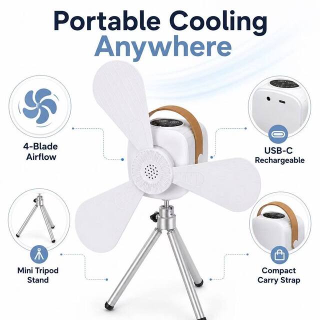 BluCore remote control mini portable table ceiling fan charge with UBC C in White - image 1