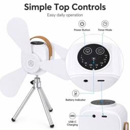 BluCore remote control mini portable table ceiling fan charge with UBC C in White - thumbnail 3