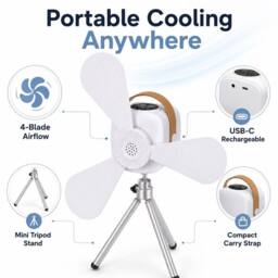BluCore remote control mini portable table ceiling fan charge with UBC C in White - thumbnail 1
