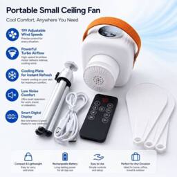 BluCore remote control mini portable table ceiling fan charge with UBC C in White - thumbnail 5