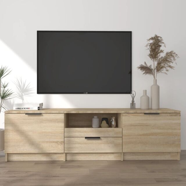 Berkfield Home TV Cabinet Sonoma Oak 140x35x40 cm Engineered Wood in Brown - Size: 140 x 35 x 40 cm - image 1