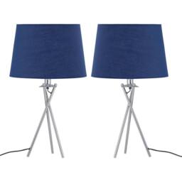 First Choice Lighting Set of 2 Tripod Table Lamps with Navy Cotton Fabric Shades in Silver - thumbnail 1