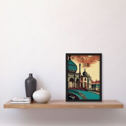 Artery8 Brighton City Royal Pavilion Ornate Illustration Artwork Framed Wall Art Print A4 in Black - thumbnail 2