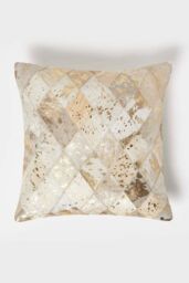 Homescapes Geometric Diamond Leather Cushion 45 x 45 cm in Grey - Size: 45 cm x 45 cm