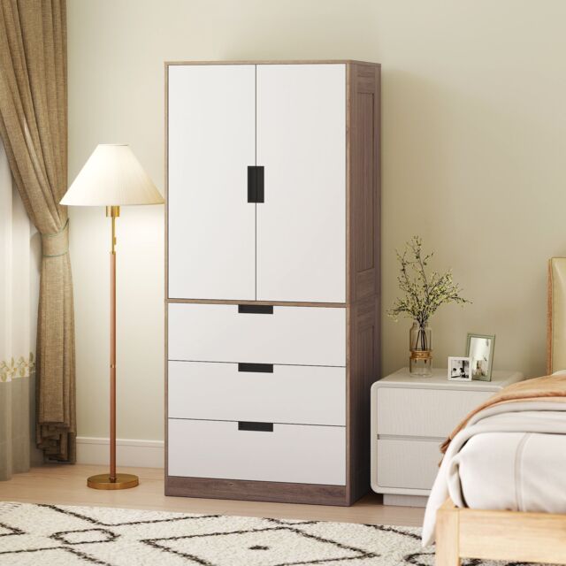 HOMCOM Wardrobe Closet with 2 Doors 3 Drawer & Clothes Hanging Rail, Brown - image 1