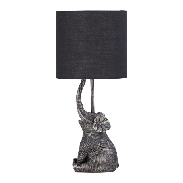First Choice Lighting Elephant - Black Resin Table Lamp With Black Fabric Shade - image 1