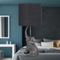 First Choice Lighting Elephant - Black Resin Table Lamp With Black Fabric Shade - thumbnail 6
