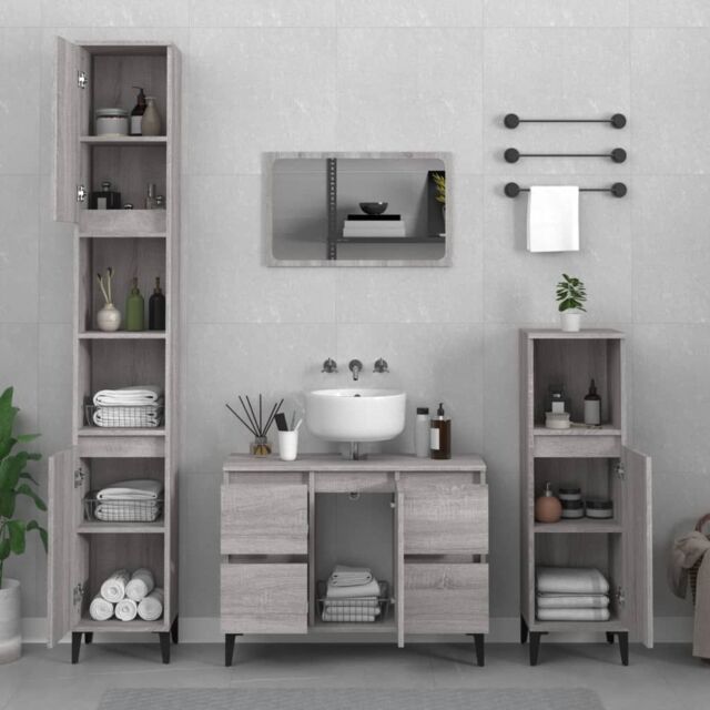 Berkfield Home 3 Piece Bathroom Furniture Set Grey Sonoma Engineered Wood - image 1