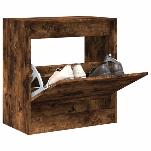Berkfield Home Shoe Cabinet Smoked Oak 60x34x63.5 cm Engineered Wood in Brown - image 1