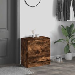 Berkfield Home Shoe Cabinet Smoked Oak 60x34x63.5 cm Engineered Wood in Brown - thumbnail 3