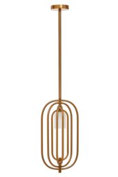 Orsina Frosted Glass Pendant Light With Gold Finish, Oval Metal Frame Ceiling Light Fixture, Decorative Pendant Lamp - thumbnail 3